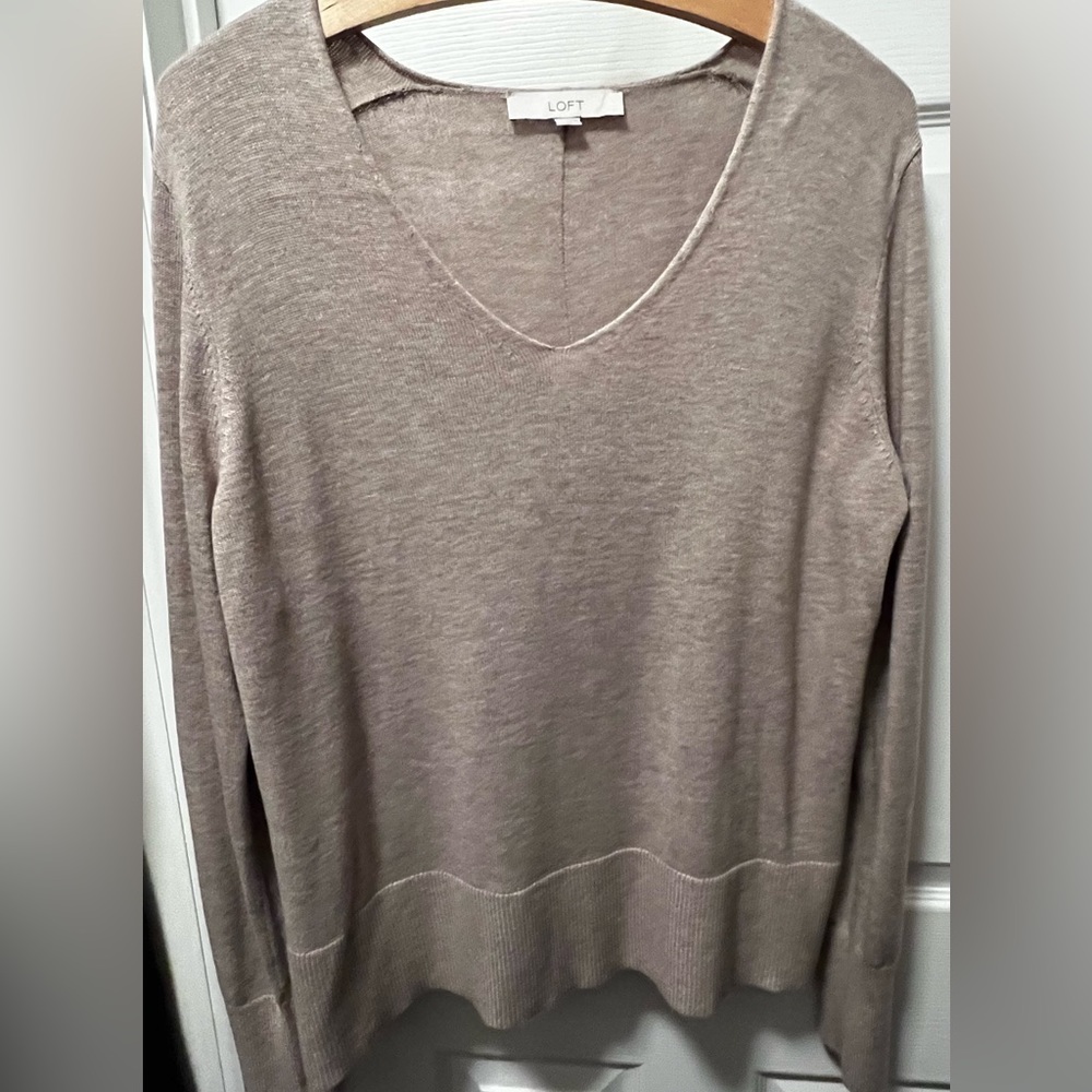 Loft light weight tan sweater with v-neck. Size large